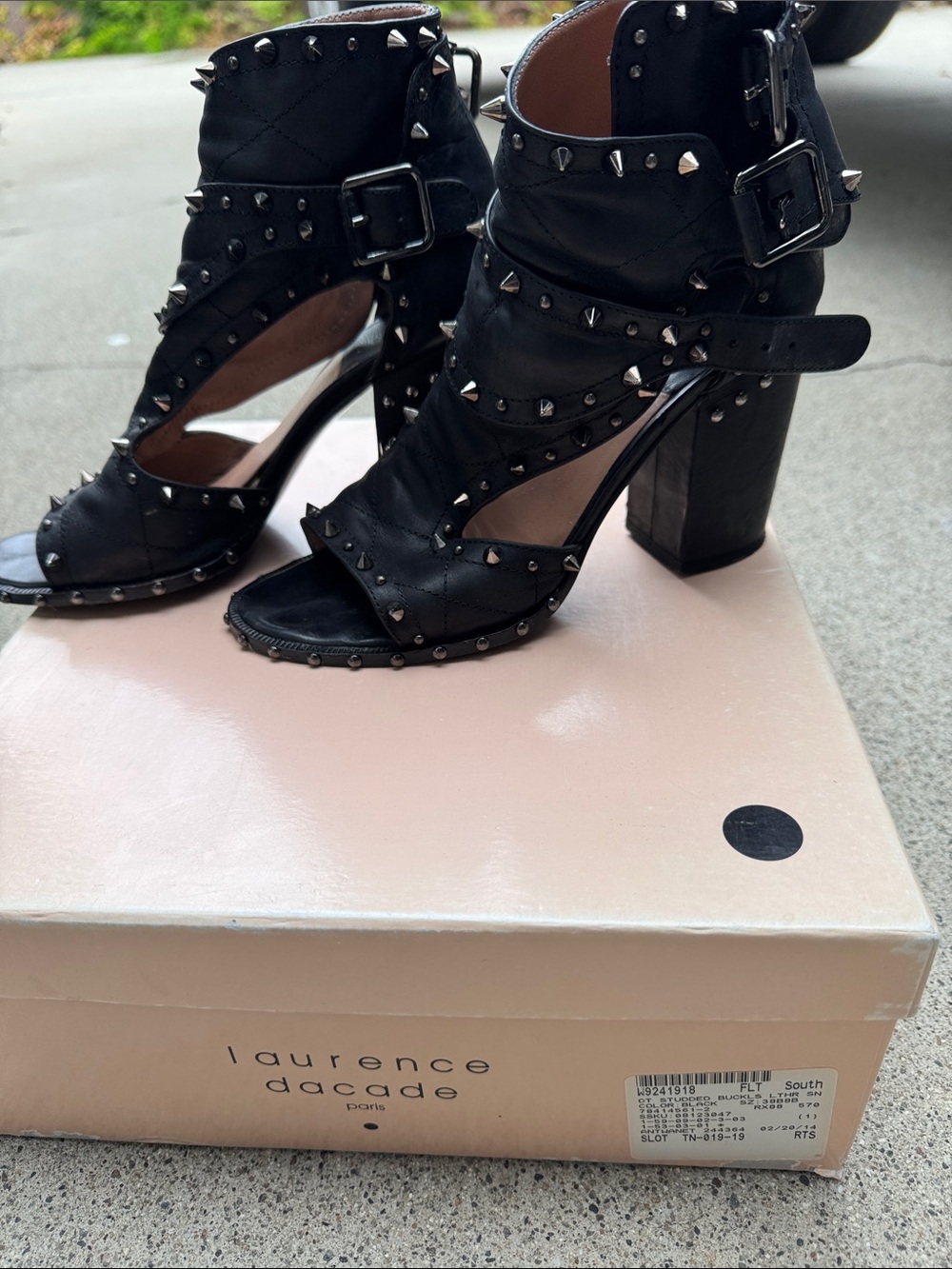 Laurence Dacade Black Studded Cutout Block Heel Sandals